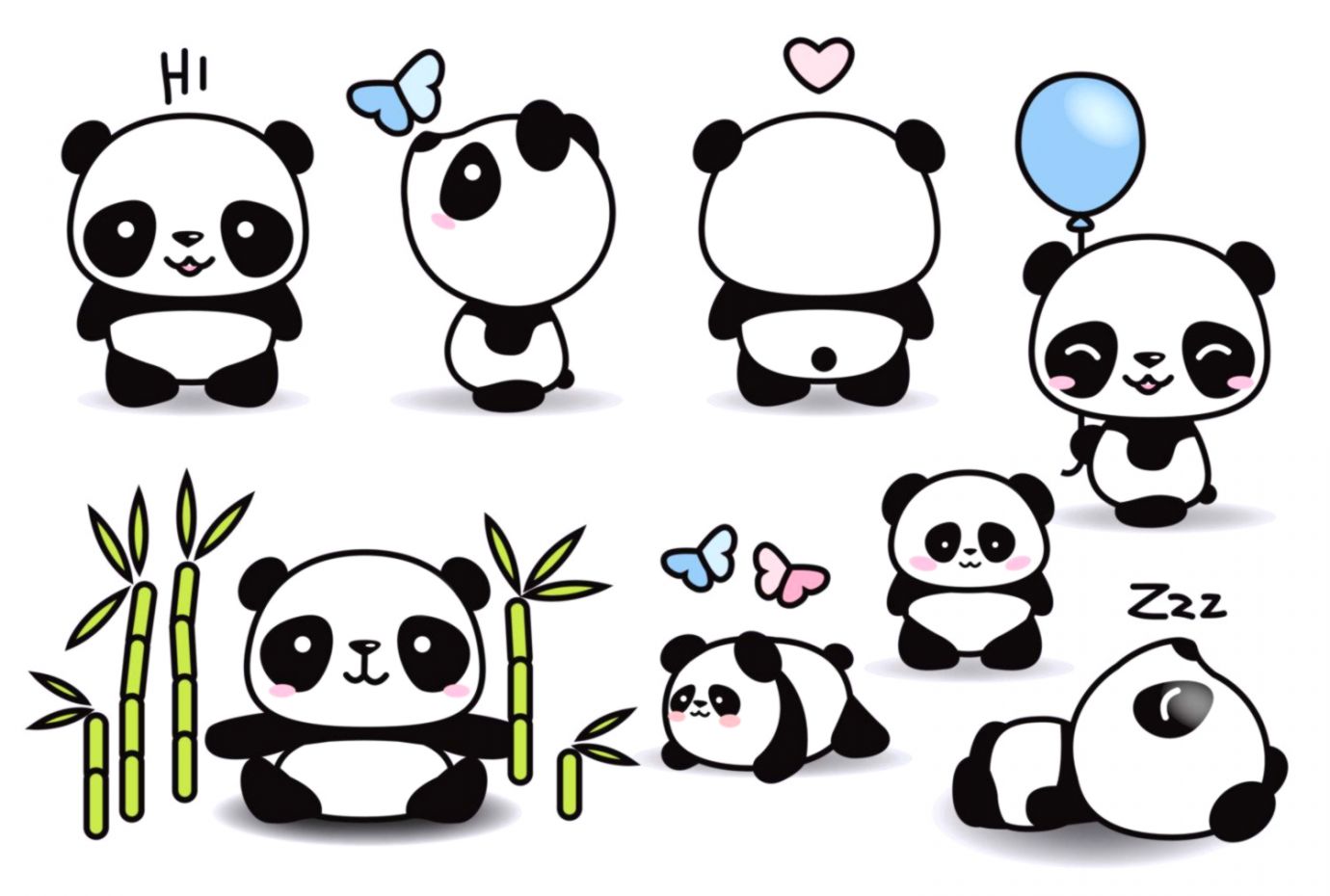 Premium Vector Clipart Kawaii Pandas Cute Pandas Clipart - Cute Cartoon Kawaii Panda , HD Wallpaper & Backgrounds