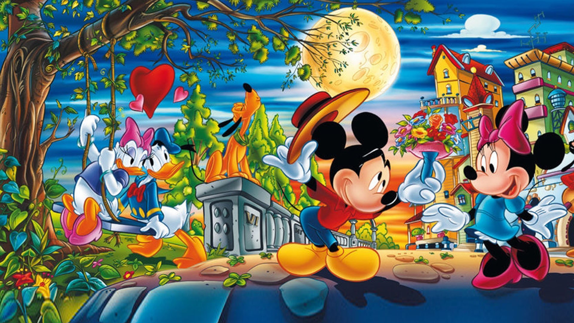 Valentine Day Cartoons Mickey With Minnie Mouse And - Puzzle 1000 Pieces Disney Clementoni , HD Wallpaper & Backgrounds