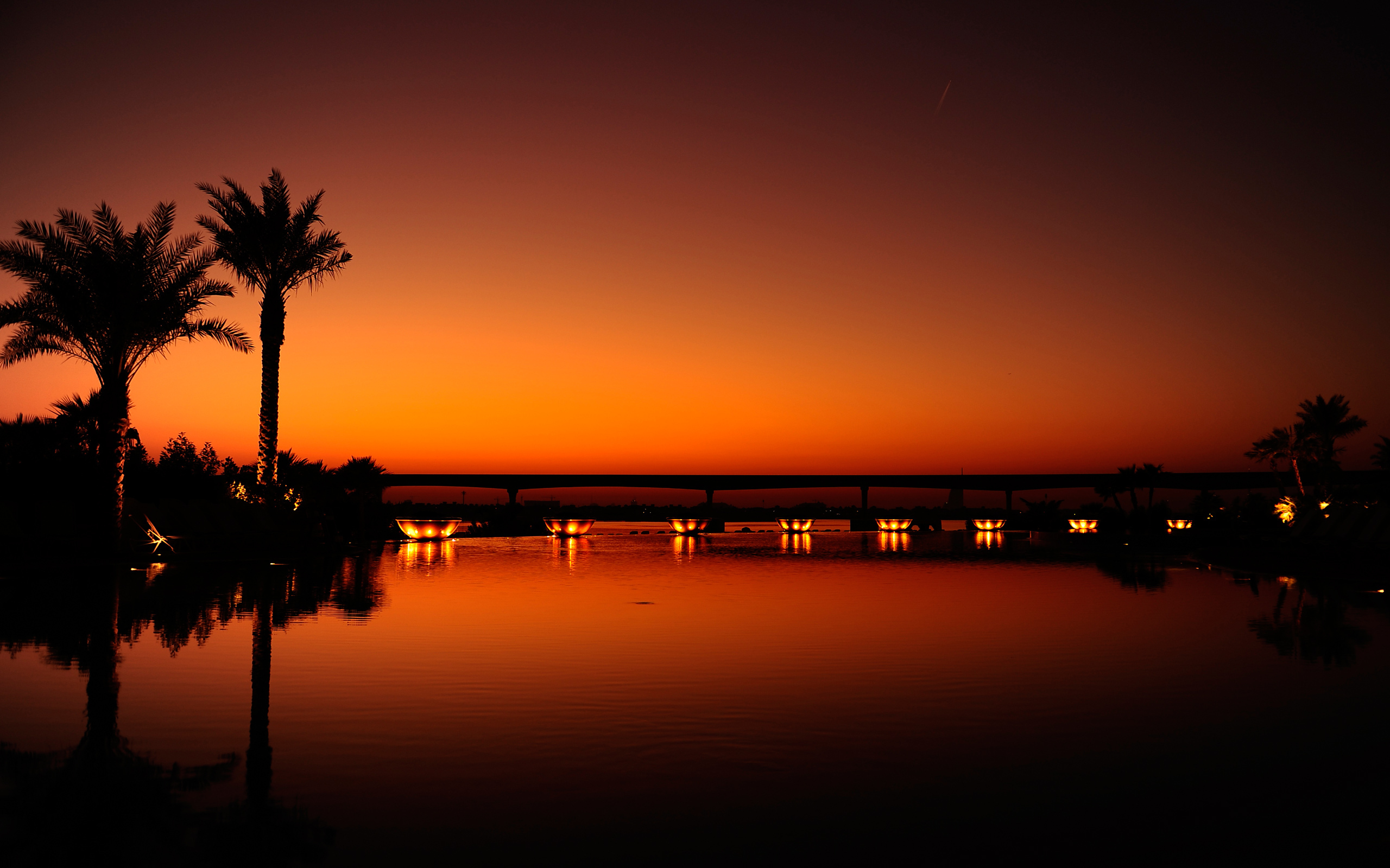 Landscape, Sunset, Palm Trees, Reflection, Water, Lights, - Friend Romantic Good Night , HD Wallpaper & Backgrounds