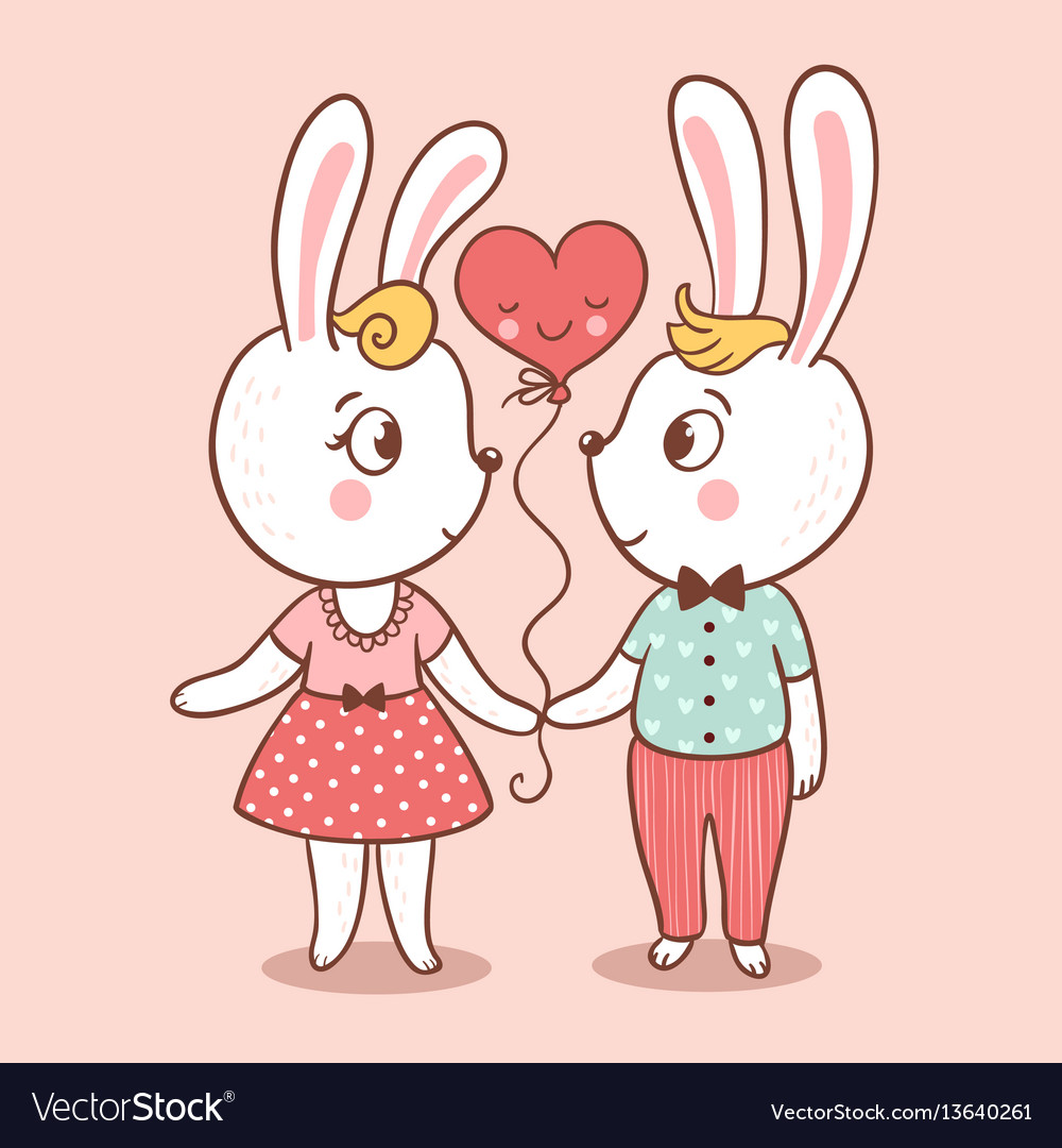 Bunny Love Card Vector Image - Happy Valentines Day Bunny , HD Wallpaper & Backgrounds