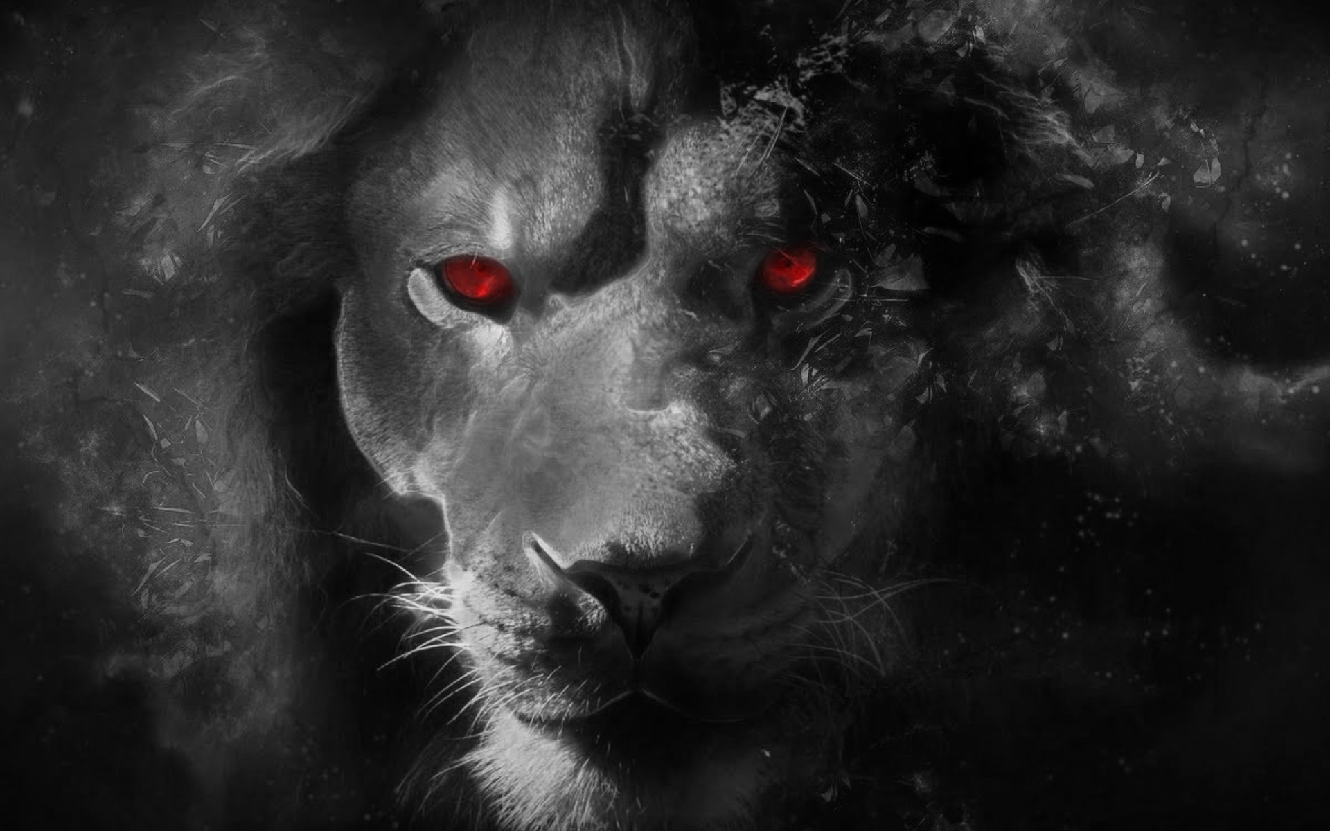 Monochrome Lion Red-eyes Artwork - Lion Red Eyes , HD Wallpaper & Backgrounds