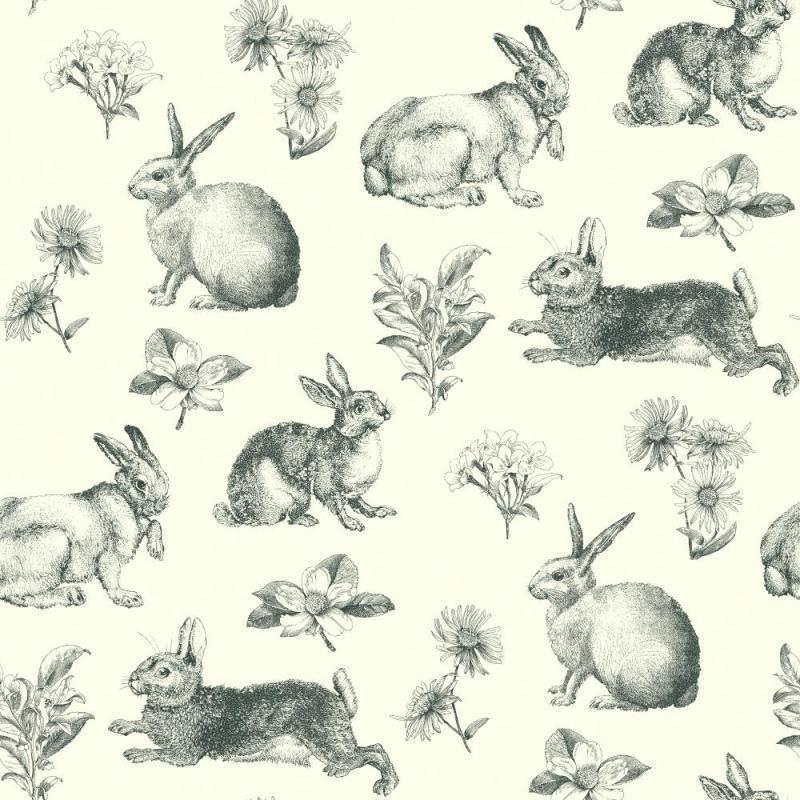 Black & White Book Bunny Toile At4263 York Wallpaper - York Wallcoverings Bunny Toile , HD Wallpaper & Backgrounds