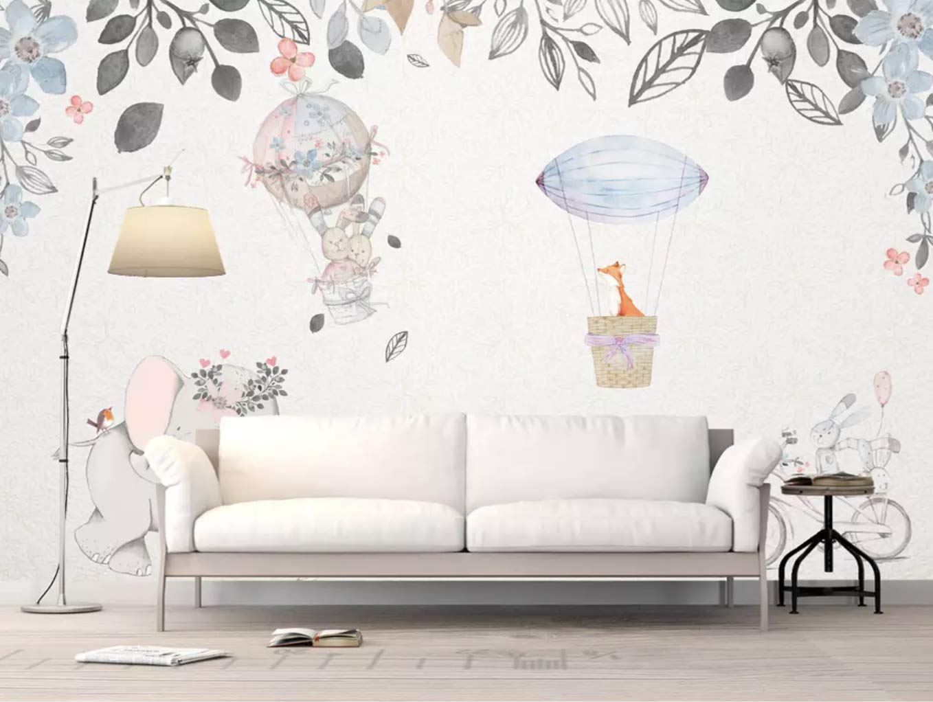 Murwall Kids Wallpaper Animals Wall Mural Nursery Hot - Rabbit And Hot Air Balloon , HD Wallpaper & Backgrounds