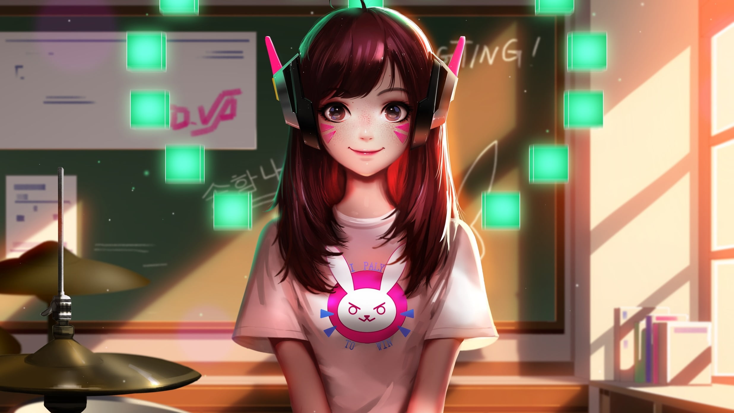 Girl With Pink Bunny Graphic Crew Neck T Shirt Anime - Dva Overwatch Wallpaper 4k , HD Wallpaper & Backgrounds