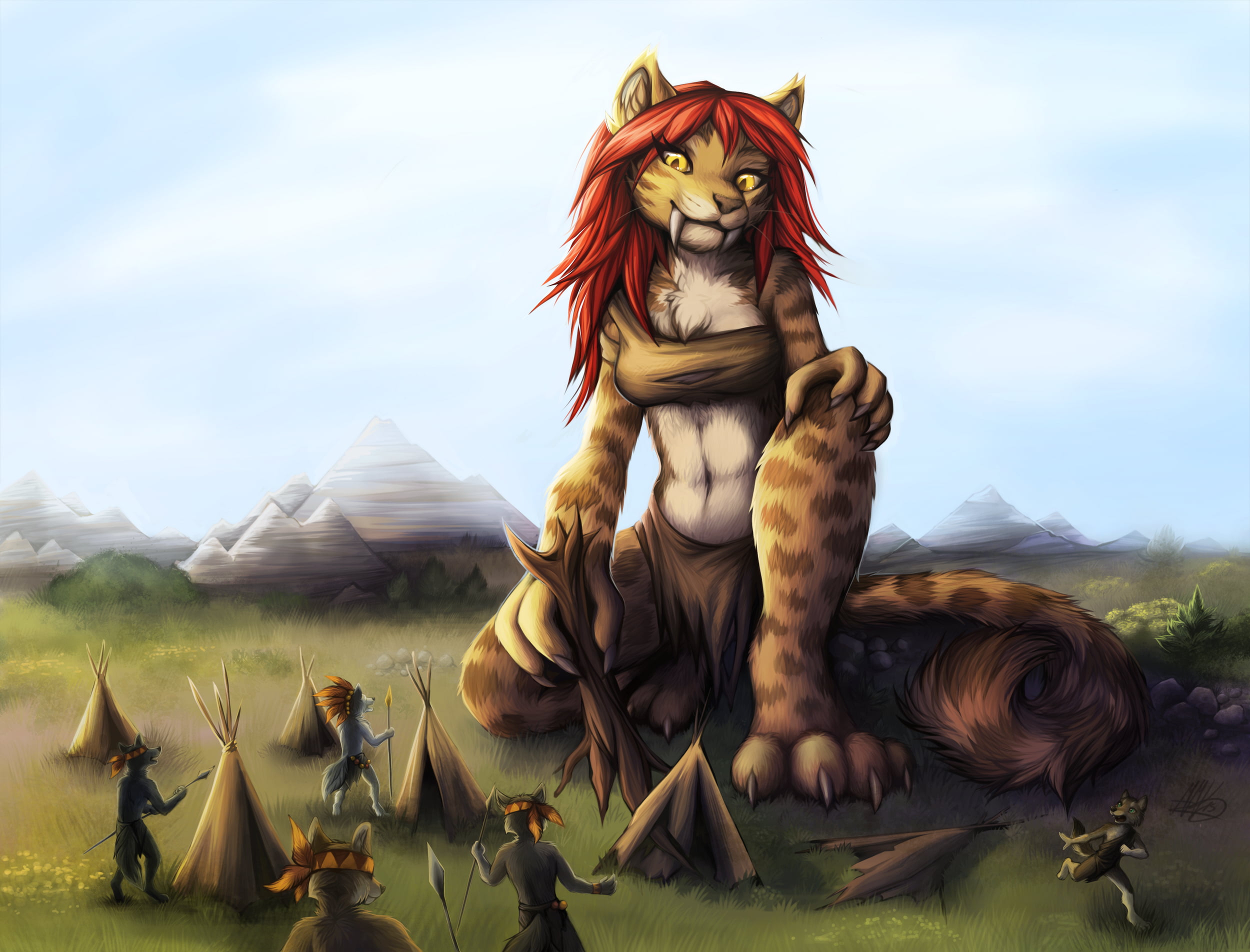 Brown Lion With Red Hair Illustration, Furry, Anthro, - Tribal Lion Anthro Female , HD Wallpaper & Backgrounds