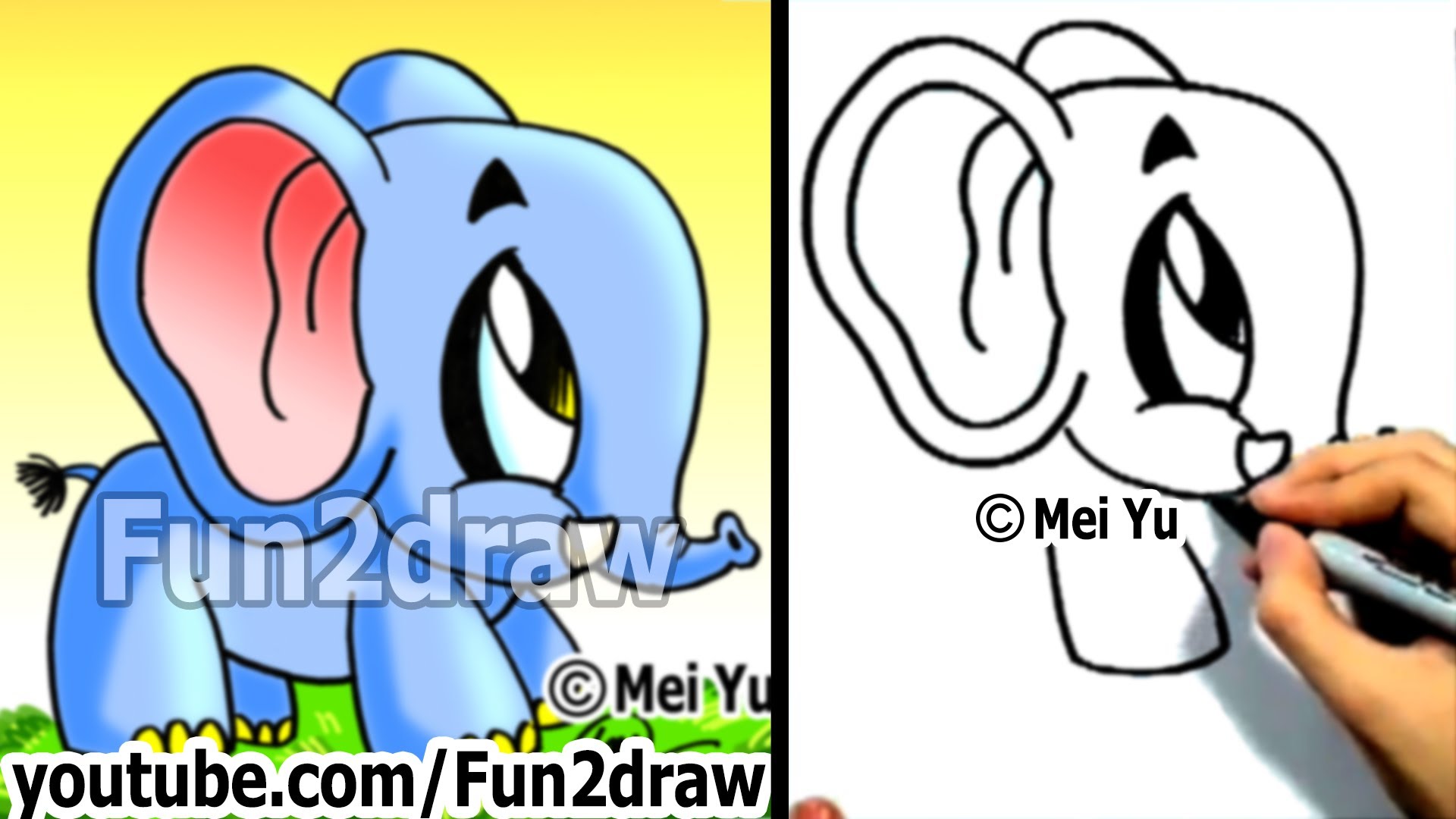 Cartoon Elephant Cute Art Easy Drawings Fun2draw Youtube - Fun2draw Animals Elephant , HD Wallpaper & Backgrounds