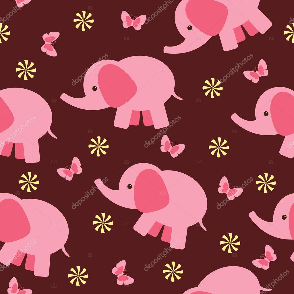 Seamless Wallpaper With Pink Elephant Vector By - Pink Elephant Wallpaper Hd , HD Wallpaper & Backgrounds