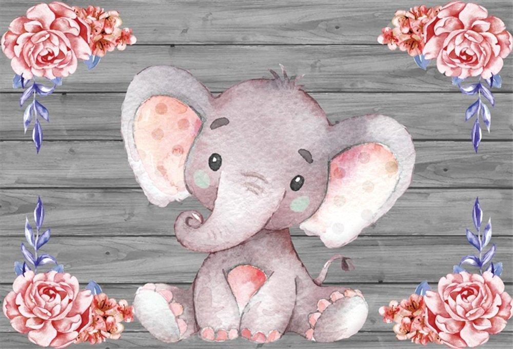 Lfeey 10x8ft Little Pink Elephant Photo Backdrop Flowers - Purple Elephant Baby Shower Backdrop , HD Wallpaper & Backgrounds