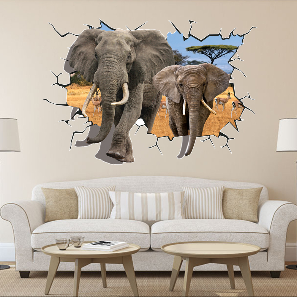 3d Broken Wall Decor Elephant Wall Stickers For Kids , HD Wallpaper & Backgrounds