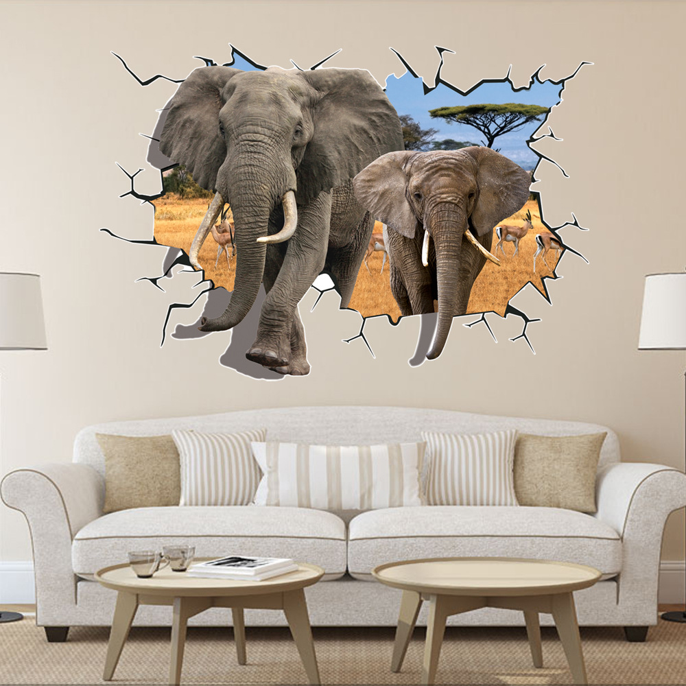 3d Broken Wall Decor Elephant Wall Stickers For Kids 2013764