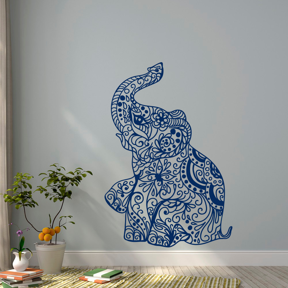 Elephant Yoga Wall Decals Indie Wall Art Bedroom Dorm - Elephant Drawing Trunk Up , HD Wallpaper & Backgrounds