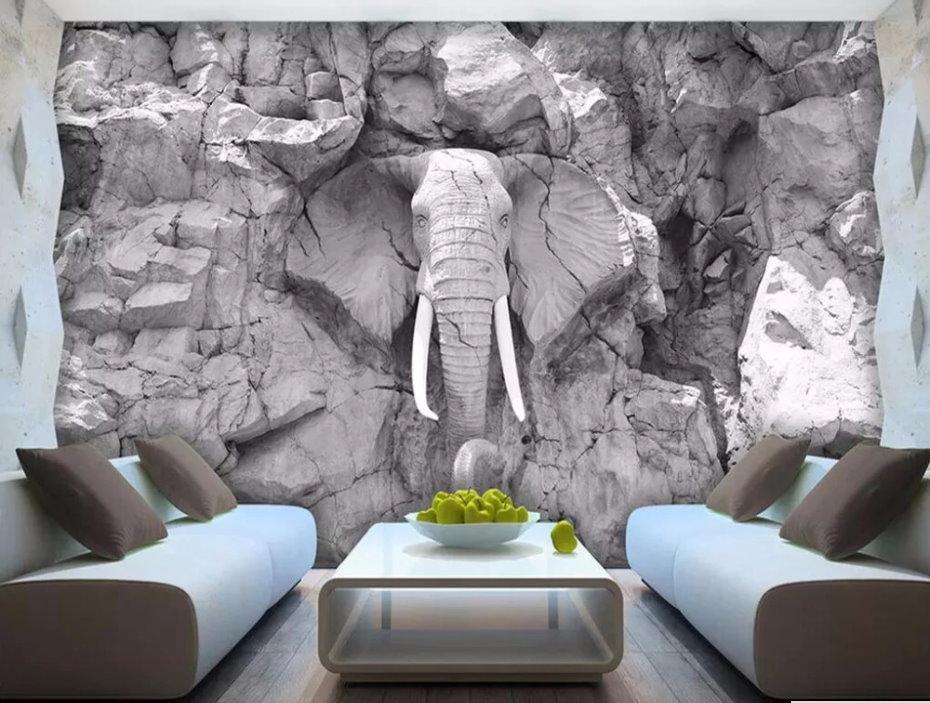 Gray Elephant Face In Rock Wall Modern Design 3d Wallpaper - Wall Art , HD Wallpaper & Backgrounds