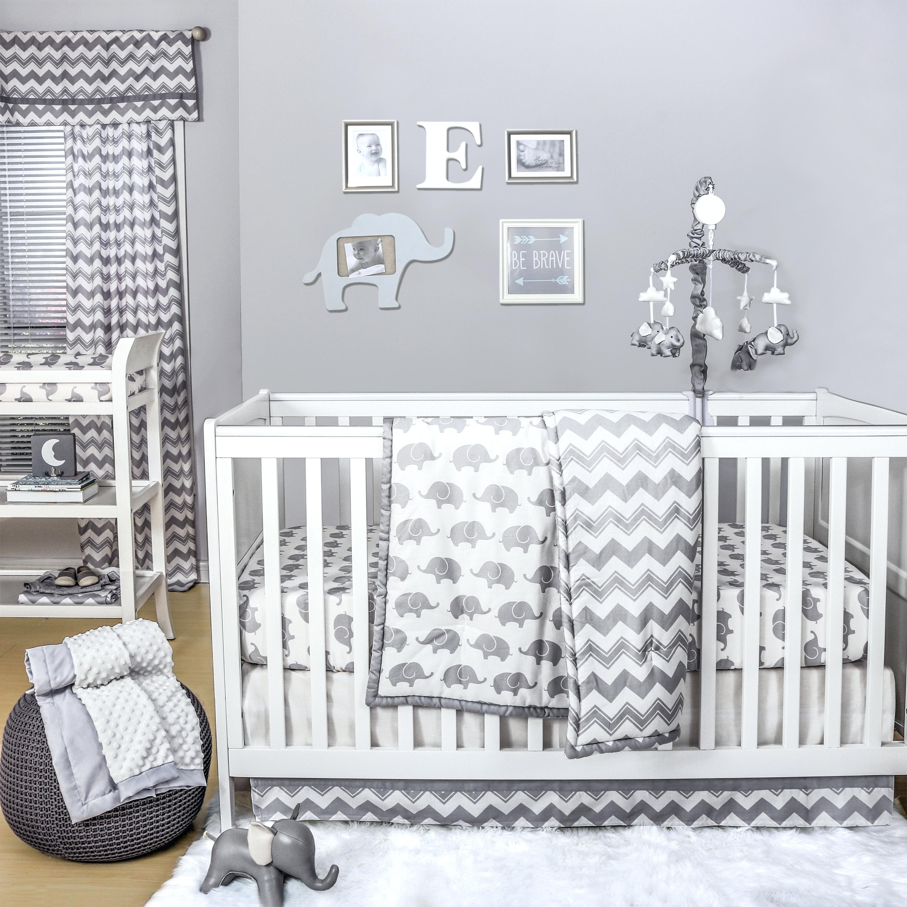 Chevron Crib Starter Set In Grey Mini Bedding Sets - Grey Elephant Baby Room , HD Wallpaper & Backgrounds