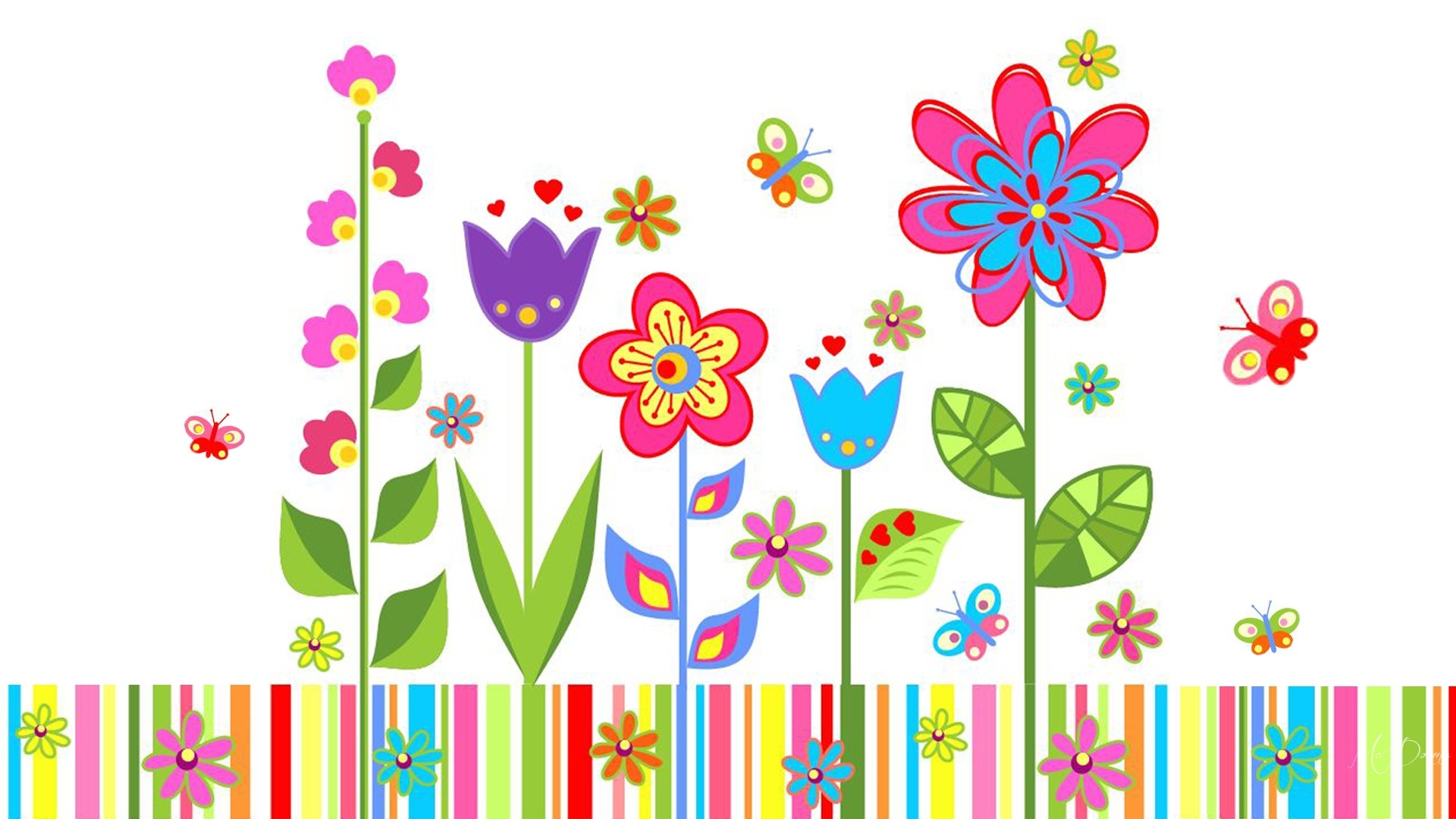 Summer Butterflies Spring Abstract Flowers Garden Wallpapers - Cute Spring Vector , HD Wallpaper & Backgrounds