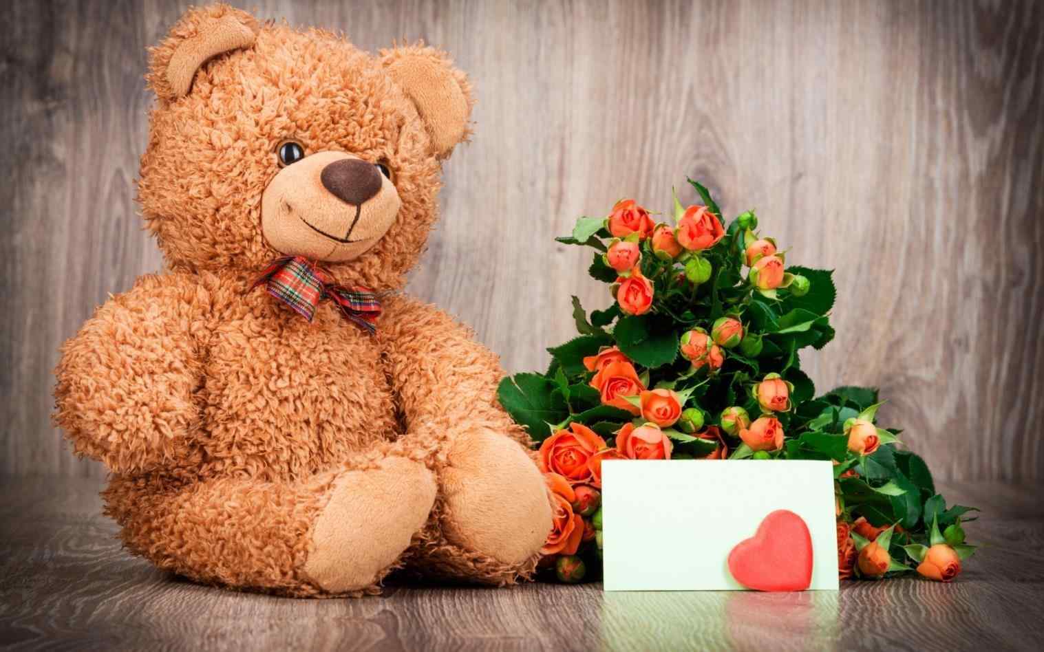 Hd Wallpapers Full Cute Teddy Bear Pictures With Roses - Peluches Y Rosas Hd , HD Wallpaper & Backgrounds