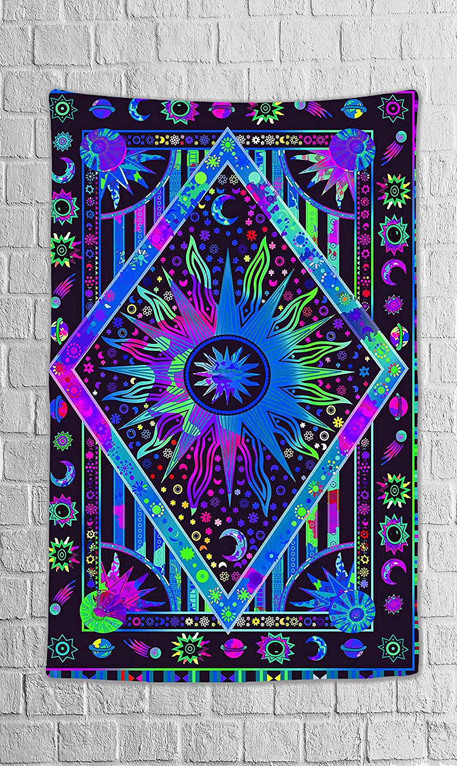 Dbllf Tie Dye Blue Burning Sun Tapestry Celestial Sun - Circle , HD Wallpaper & Backgrounds