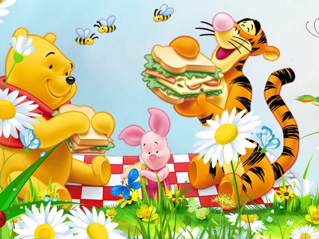 Picnic Flowers Grass Bee Winnie The Pooh Tigger And - Pc Winnie The Pooh Hd , HD Wallpaper & Backgrounds