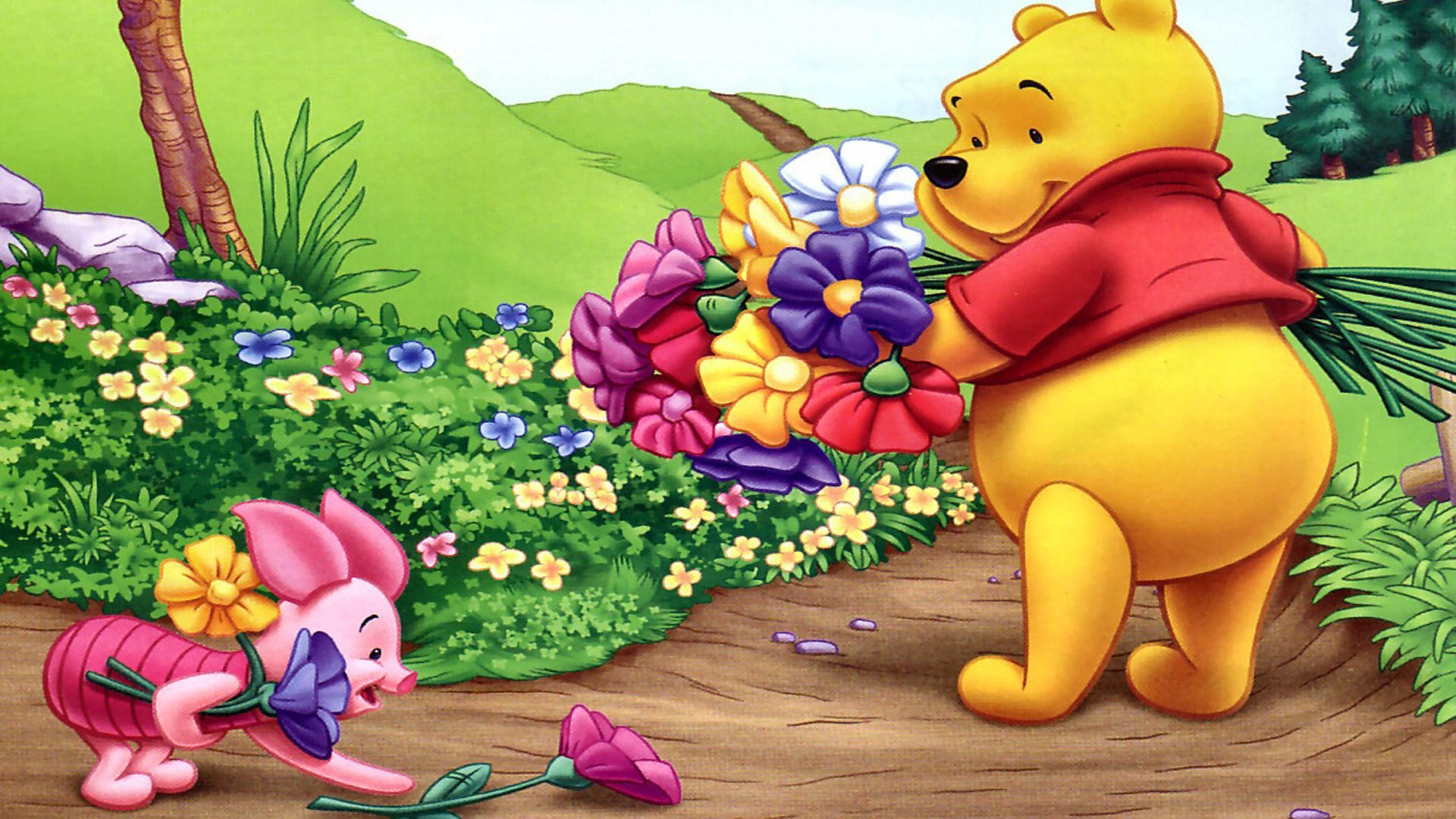 Winnie The Pooh And Piglet Harvesting Of Mountain Flowers - Winnie The Pooh Beautiful , HD Wallpaper & Backgrounds