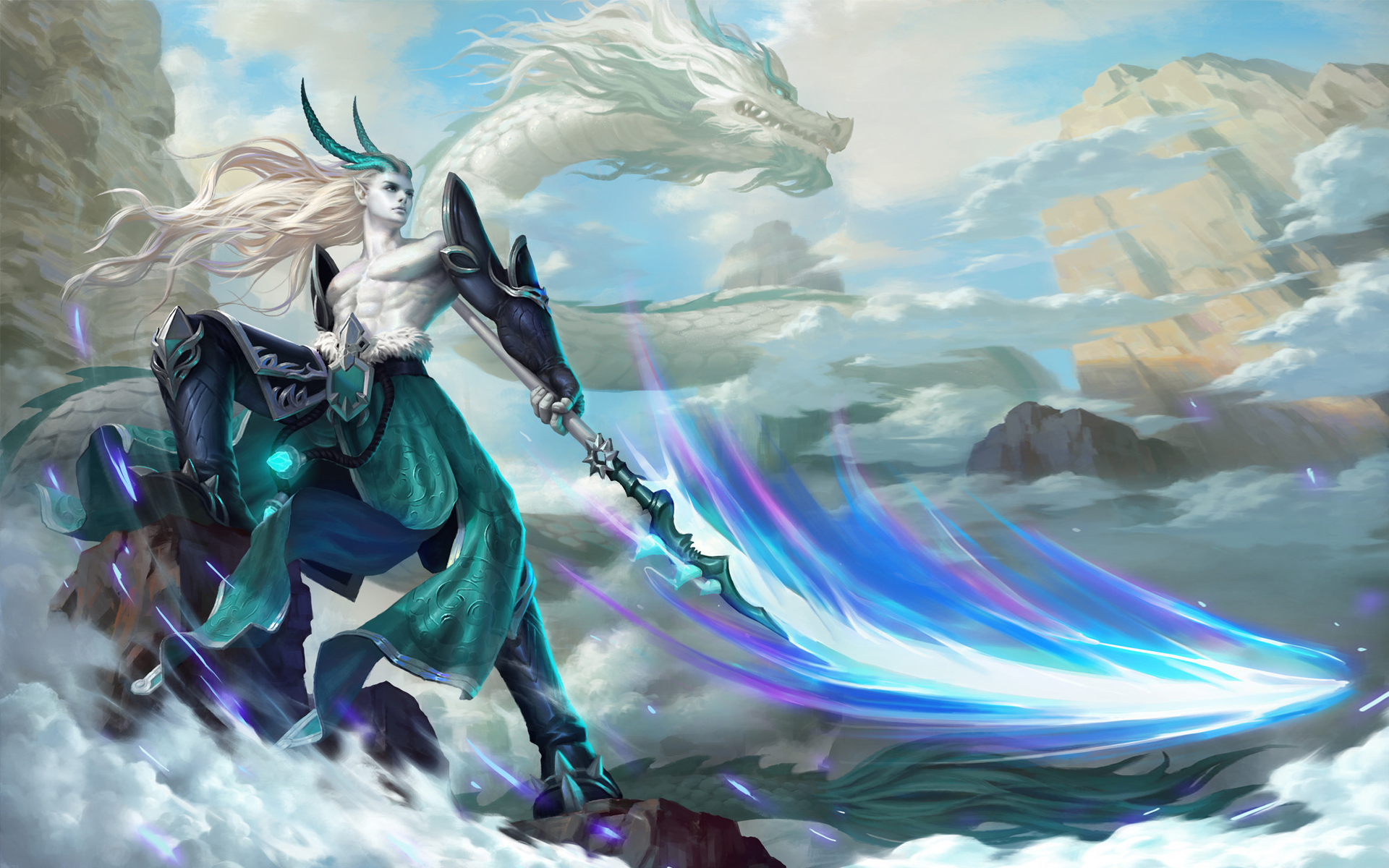 Fantasy White Dragon Warrior , HD Wallpaper & Backgrounds