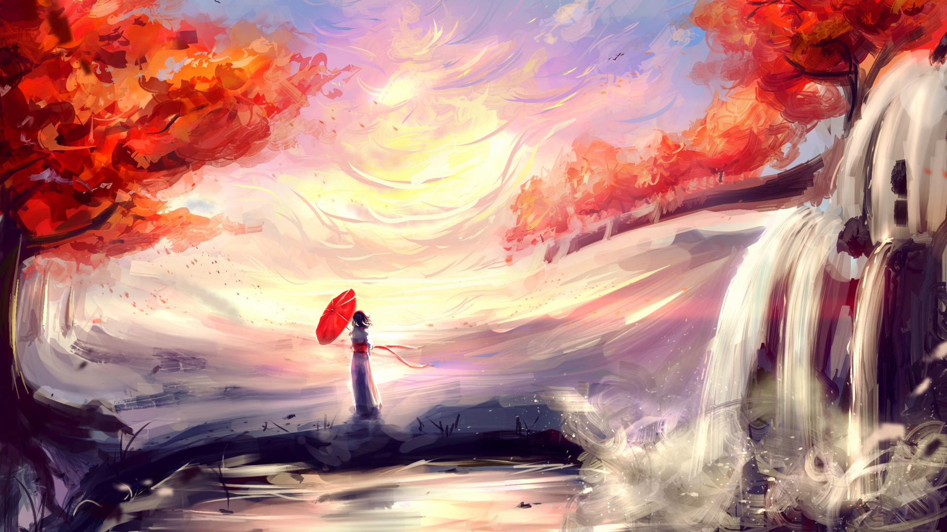 Acrylic Paint, Creative Arts, Anime, Watercolor Paint, - Background Fall Painting Anime , HD Wallpaper & Backgrounds