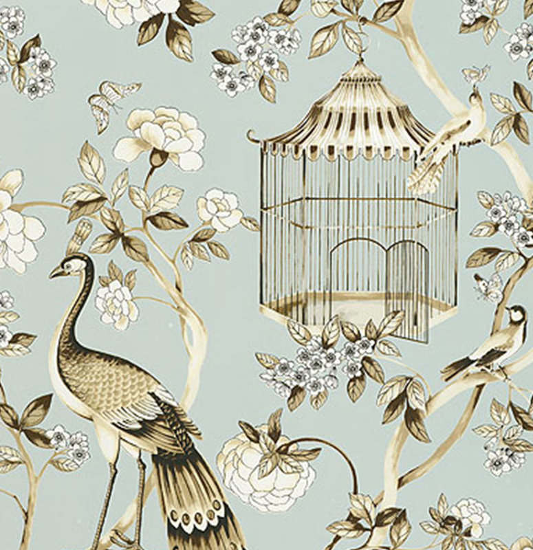 Peacock Pattern Wallpaper Design - Oiseaux Et Fleurs Cinnabar Schumacher , HD Wallpaper & Backgrounds