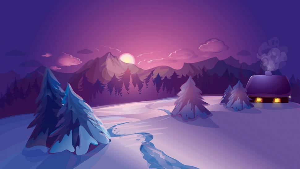 Nature, Digital Art, Mountains, Clouds, Winter, House, - Good Night Sweet Dreams Winter , HD Wallpaper & Backgrounds