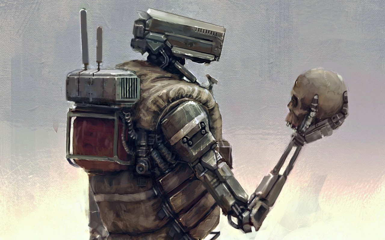 #4565161 #digital Art, #hamlet, #robot, #painting, - Sci Fi Robot Soldier , HD Wallpaper & Backgrounds