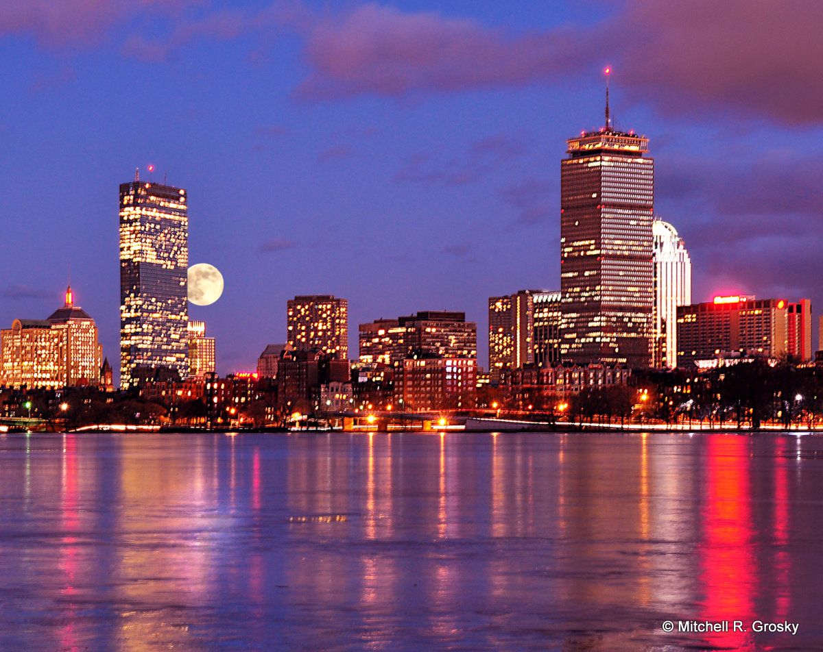 Boston City Skyline At Night Wall Decor Poster Art - Skyline Boston , HD Wallpaper & Backgrounds
