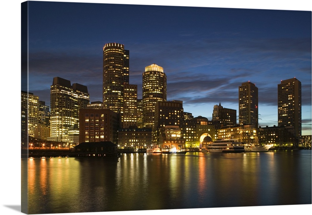 Massachusetts, Boston, Skyline, Night Wall Art - Massachusetts Boston Skyline Night , HD Wallpaper & Backgrounds