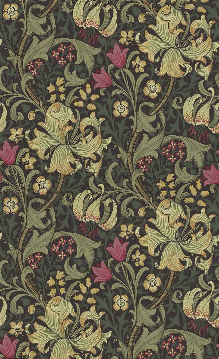 William Morris Golden Lily Charcoal Olive , HD Wallpaper & Backgrounds