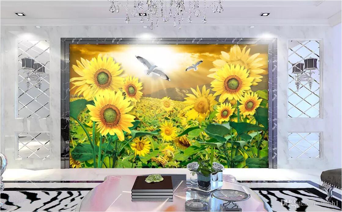 3d Wallpaper Custom Photo Mural Sunflower Flower Sea - Papeis De Parede Flores Girassol , HD Wallpaper & Backgrounds