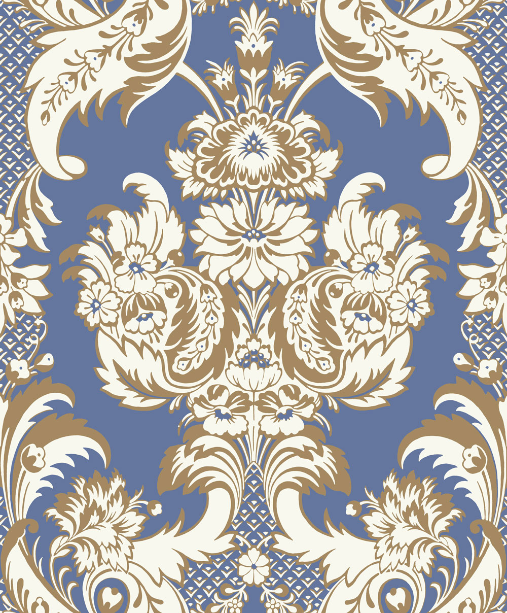 Cole & Son Wyndham Peacock Blue Wallpaper - Blue And Gold Pattern , HD Wallpaper & Backgrounds