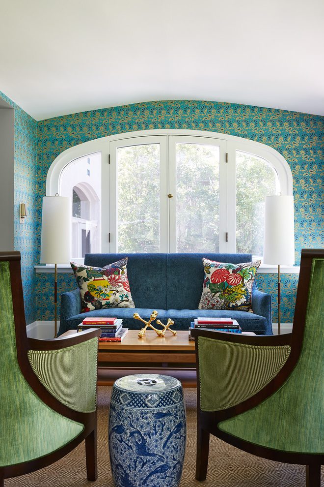 Minneapolis Peacock Blue Wallpaper Living Room Eclectic - Living Room , HD Wallpaper & Backgrounds