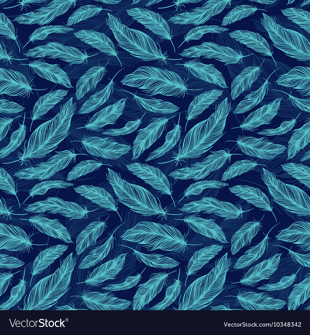 Blue Feather Pattern Vector Image - Blue Feathers Pattern , HD Wallpaper & Backgrounds
