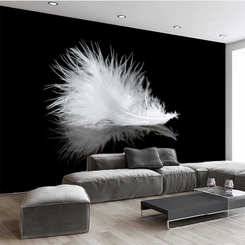 Custom Mural Modern Simple Black And White Feather - Lining Room , HD Wallpaper & Backgrounds