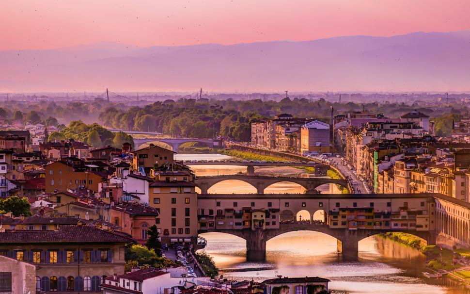 Italy, Florence, Arno River, Bridge, Houses, Dusk Wallpaper - Ponte Vecchio , HD Wallpaper & Backgrounds