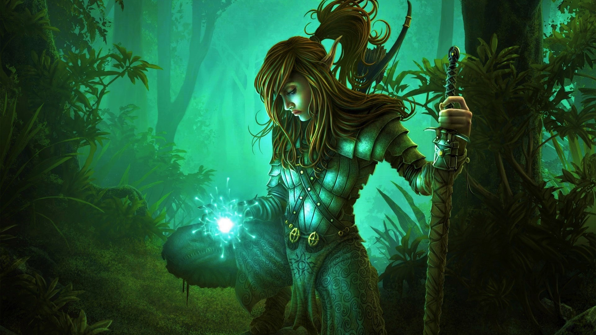 Wallpaper Fantasy, Girl Warrior, Dark, Jungle - Wood Elf Cleric Female , HD Wallpaper & Backgrounds