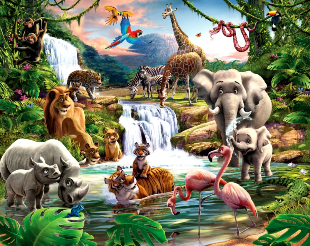 Kids Rooms Amazing Jungle Wallpaper Kids Room Murals - Jungle Scene With Animals , HD Wallpaper & Backgrounds