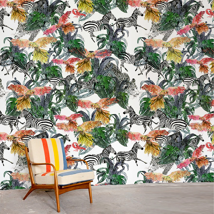 “jungle Jungle” Print Wallpaper By Jessica Russell - Elle Decor , HD Wallpaper & Backgrounds