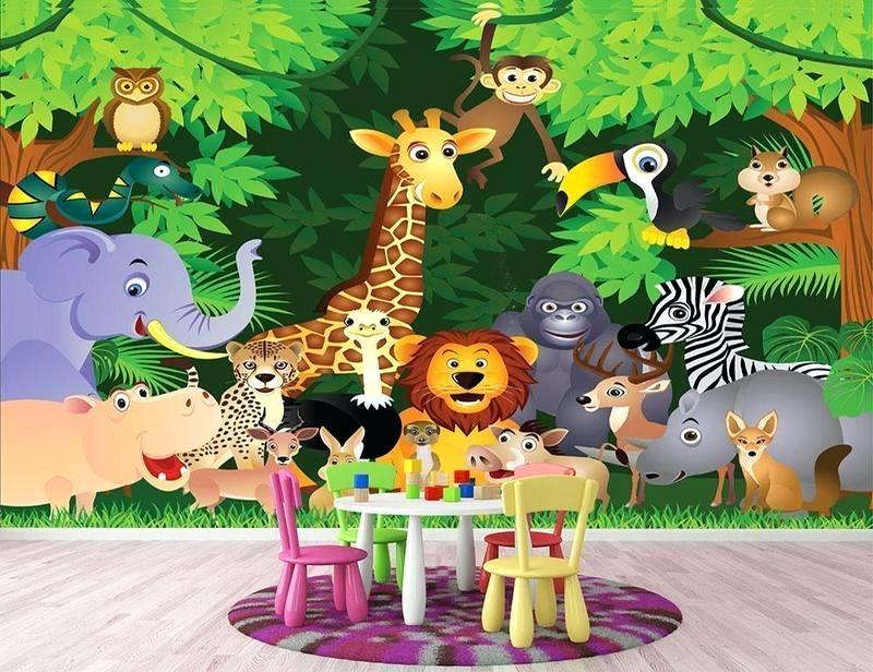 Animal Cartoon Wall Mural Wallpaper Forest Hd Photos - Jungle Childrens , HD Wallpaper & Backgrounds