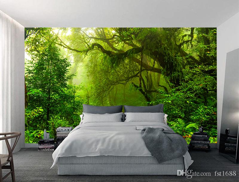 Custom Wallpaper 3d View Tropics Forests Waterfall - Wall Stickers Big Tree , HD Wallpaper & Backgrounds