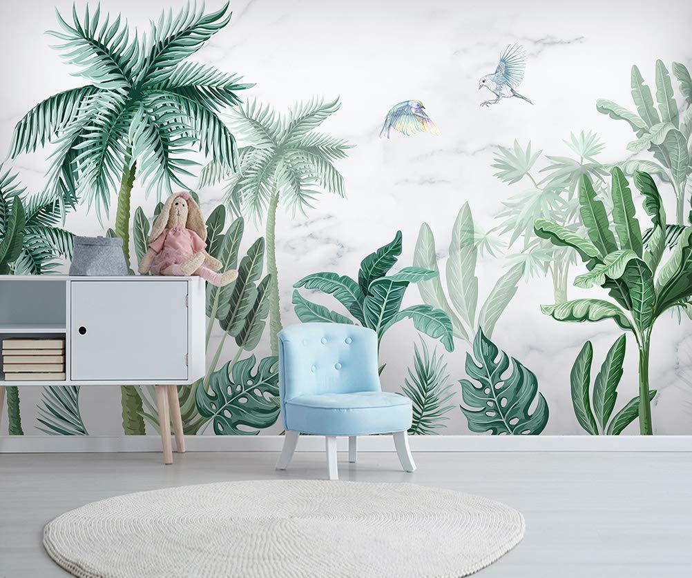 Murwall Forest Wallpaper Palm Tree Wall Mural Tropical - Painted Plants In Room , HD Wallpaper & Backgrounds