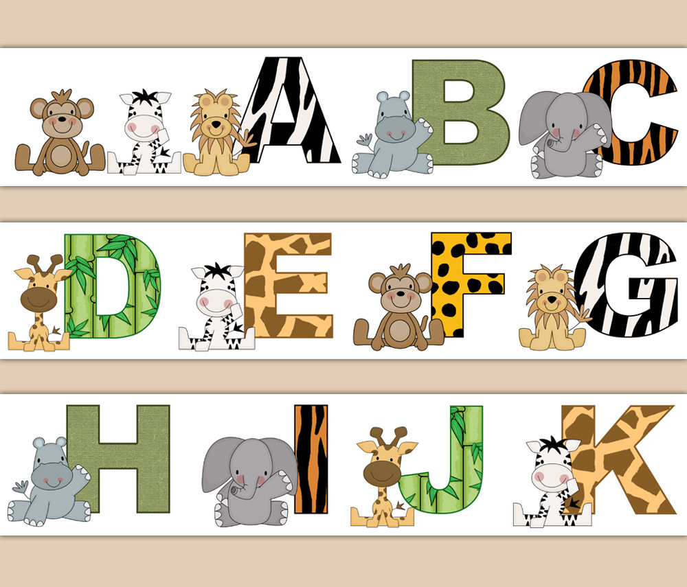 Jungle Safari Decal Animal Print Alphabet Wallpaper - Jungle Animals Alphabet , HD Wallpaper & Backgrounds