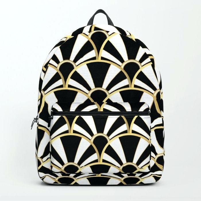 Black White And Gold Classic Art Fan Pattern Backpack - Hobo Bag , HD Wallpaper & Backgrounds