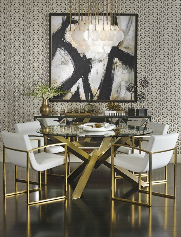 Interior Design Trend - White And Gold Dining Room Set , HD Wallpaper & Backgrounds