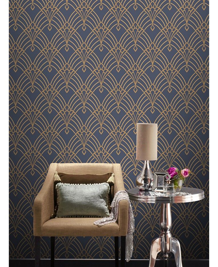 This Astoria Deco Wallpaper Features A Gold Geometric - Art Deco Wallpaper Bedroom , HD Wallpaper & Backgrounds
