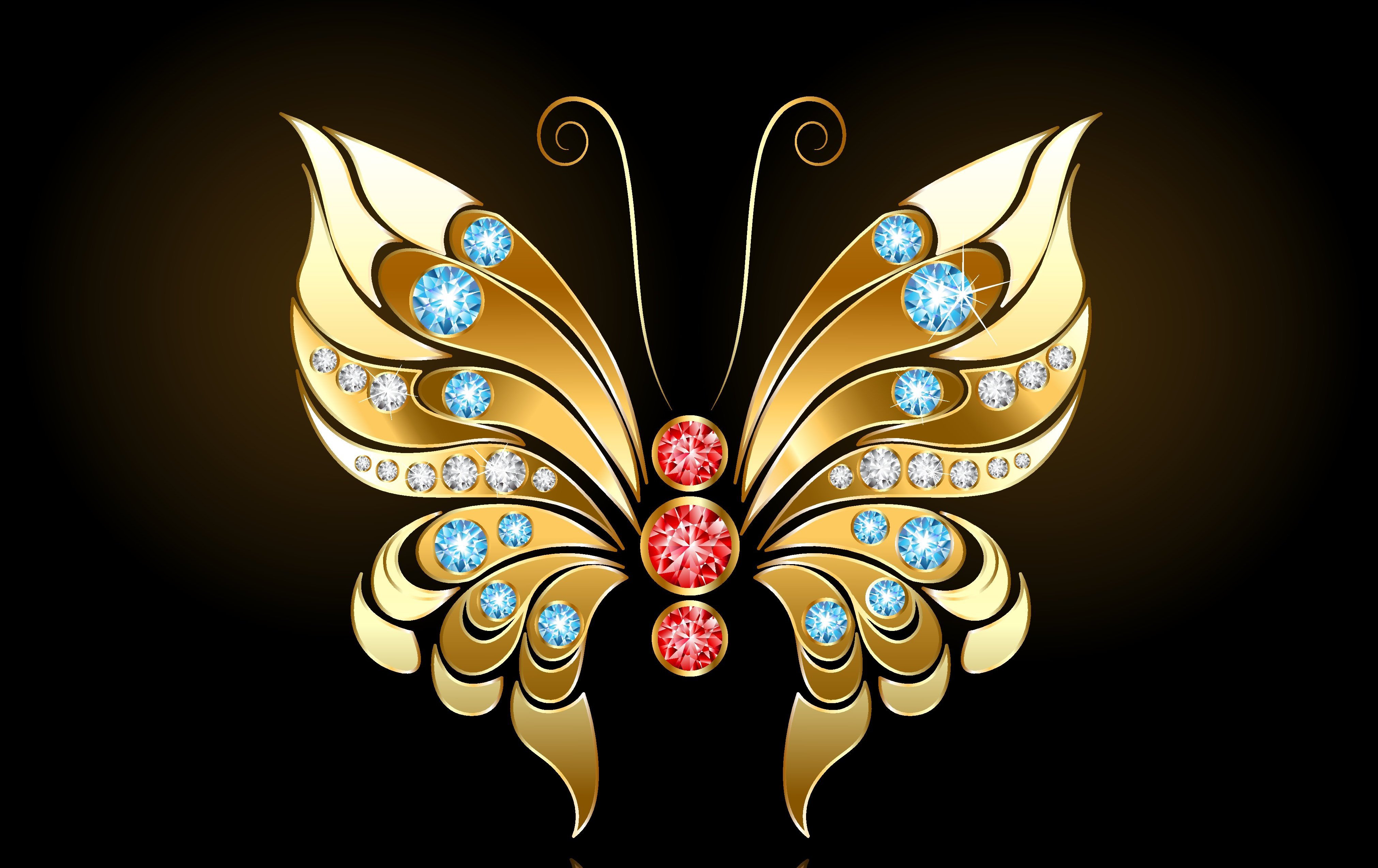Golden Butterfly With Blue, White, And Red - Blue Wallpaper Iphone Butterfly , HD Wallpaper & Backgrounds