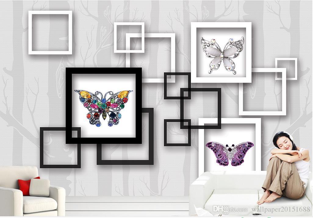 3d Stereo Jewelery Diamond Butterfly Nordic Tv Wall - Wallpaper , HD Wallpaper & Backgrounds