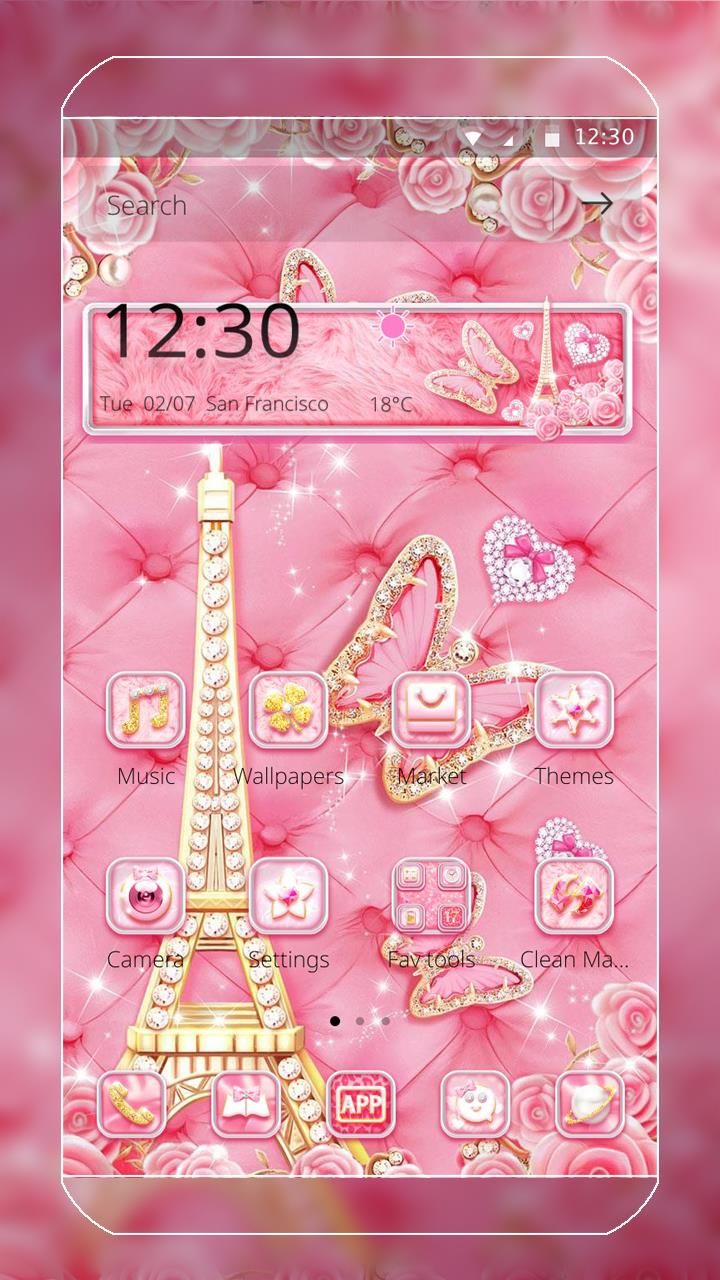 Lovely Pink Diamond Theme With Pink Butterflies, Pink - Pink Diamond Eiffel Tower , HD Wallpaper & Backgrounds