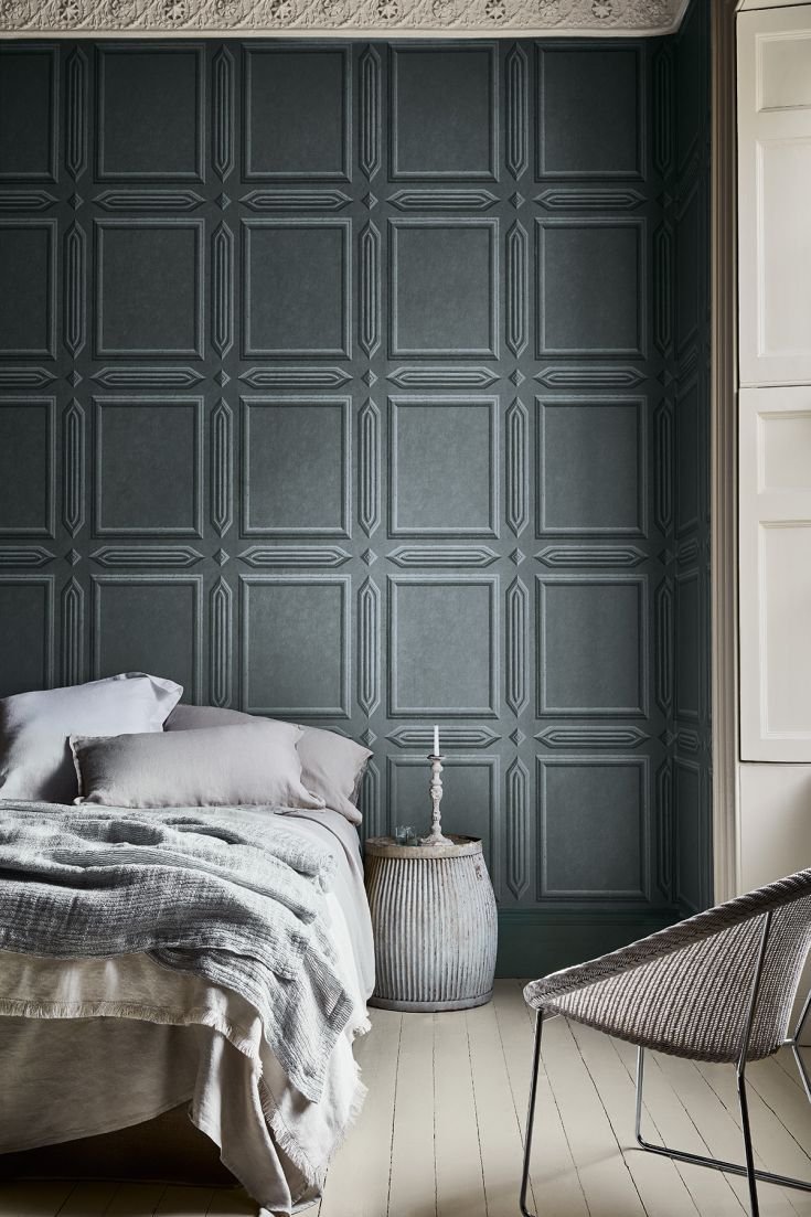 Headboard Wall Decals Modern Bedroom Design Ideas Quick - Grey Panel Wallpaper Bedroom , HD Wallpaper & Backgrounds